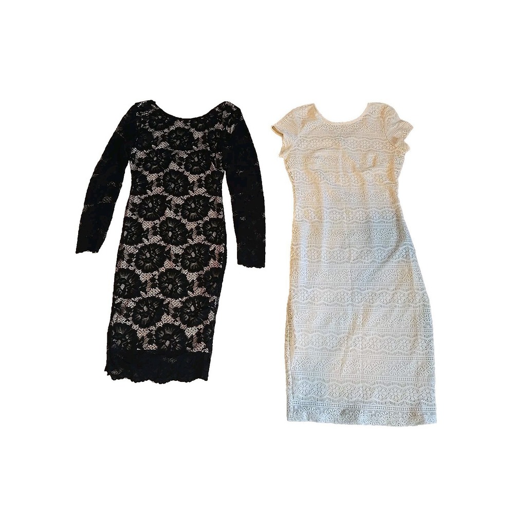 Lot Of 2 Sexy Lace dress midi brocade black nude & White Dita Von Teese Style S
